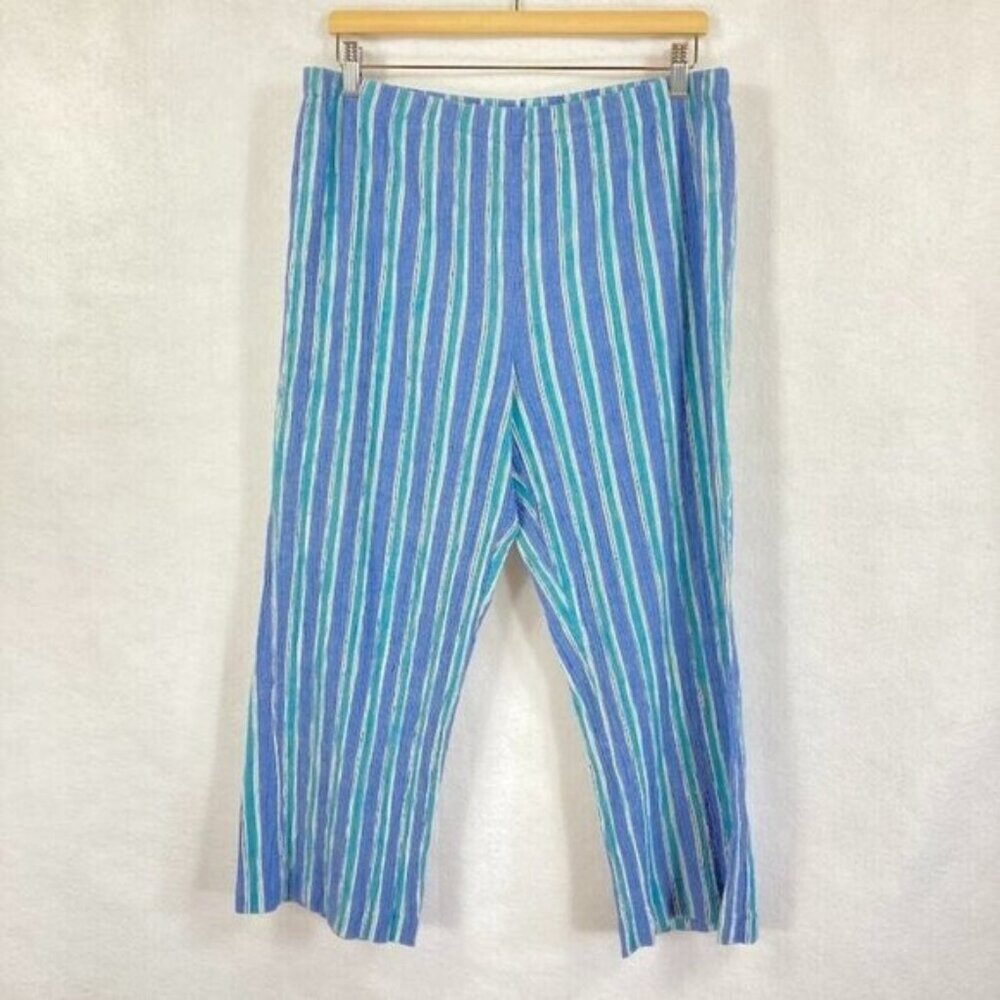 Chico's Striped Pants Crepe Cropped Cotton Coastal Grandma Nautical Spring 12